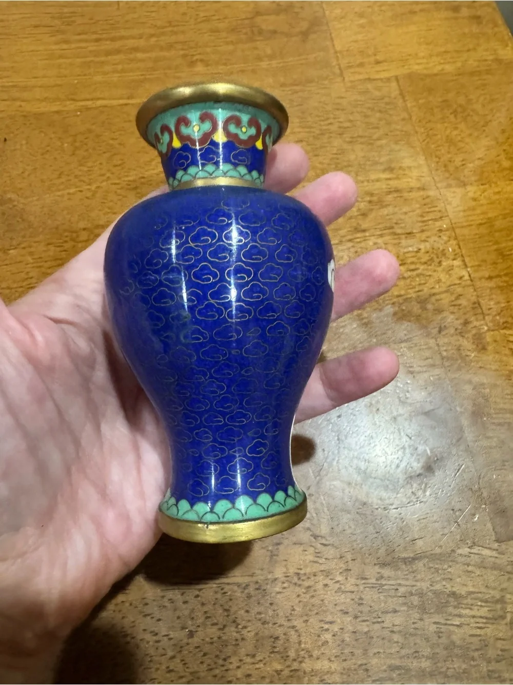 Vintage Blue Chinese Floral Cloisonné Accent Mini Vase - Home Accents